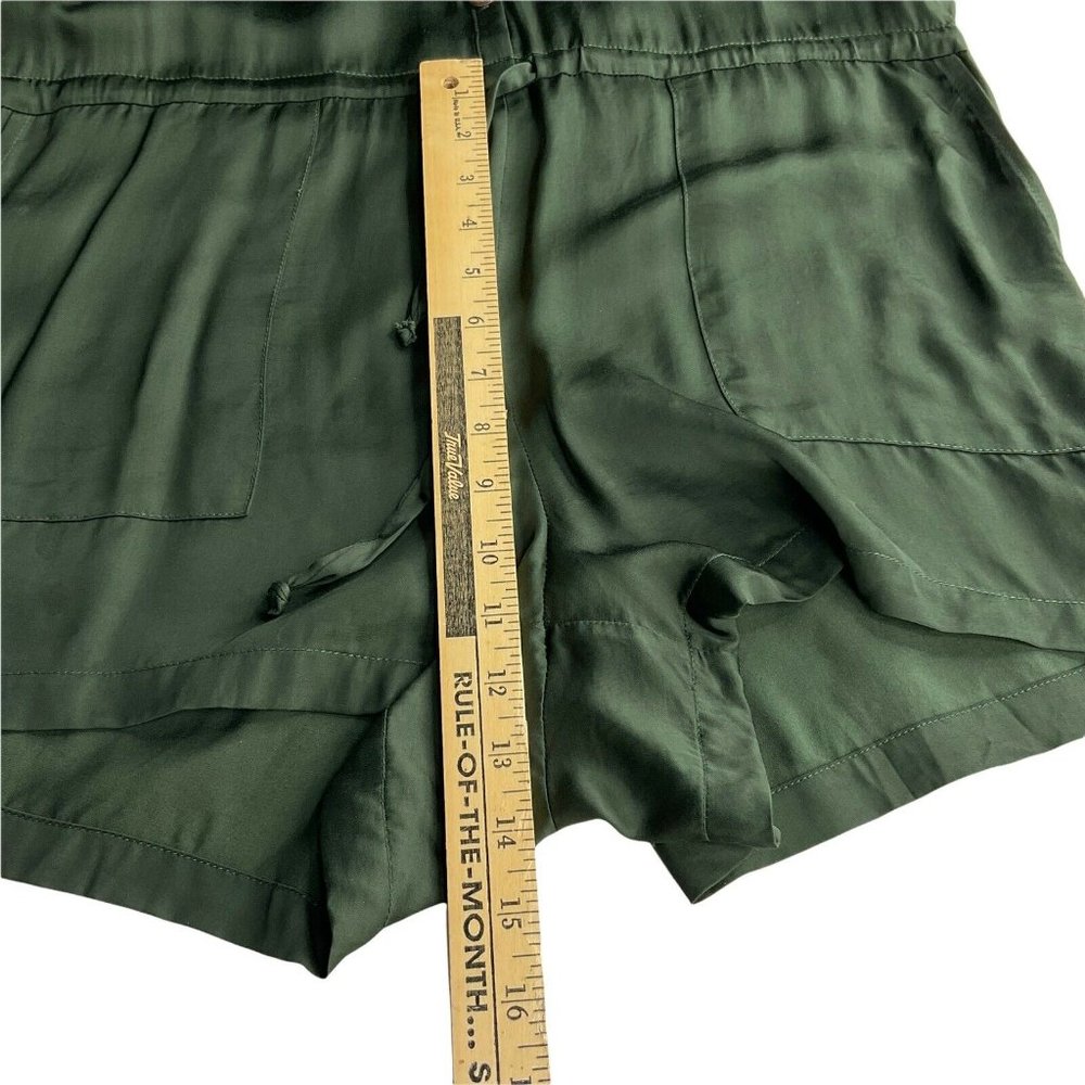 Chaser Romper Womens Size M Green Silky Feel Drawstring Shorts Button Up Nwt $88 - Picture 8 of 9